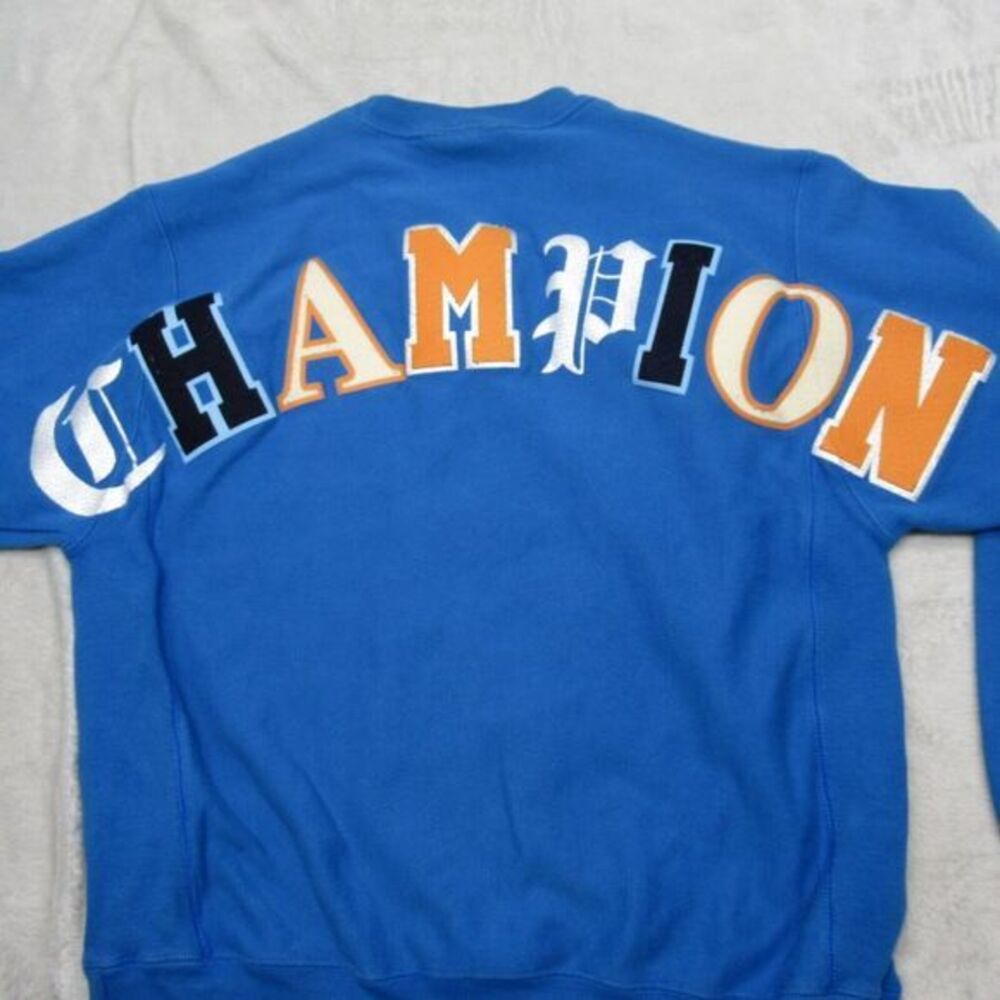 Champion Reverse Weave Sweatshirt‎ Mens Medium Royal Blue Crew Fleece RARE - Picture 7 of 13